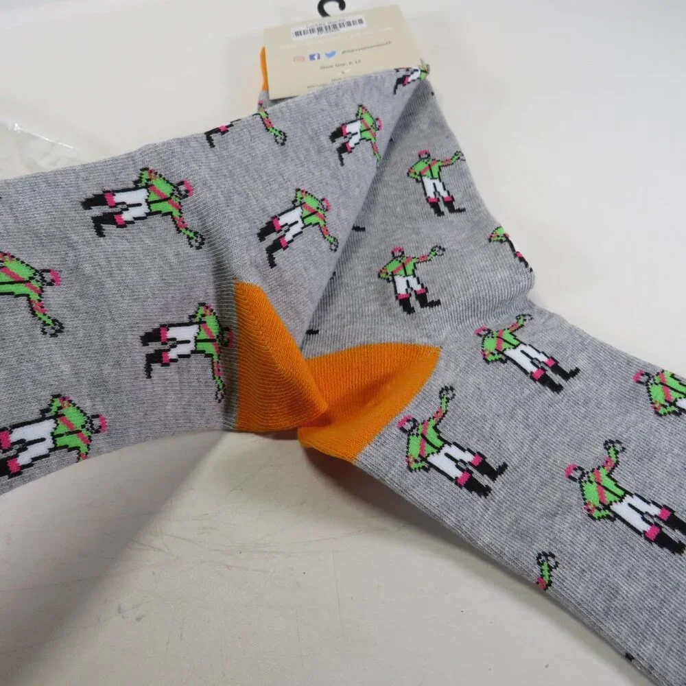 jockey socks heather gray w green and orange accents Equine Jockey Horse Racing